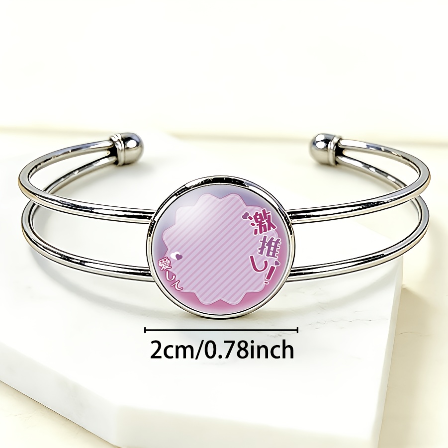 Women's Adjustable Open Bangle with Round Time Gemstone Inlay, Love Letter Design
